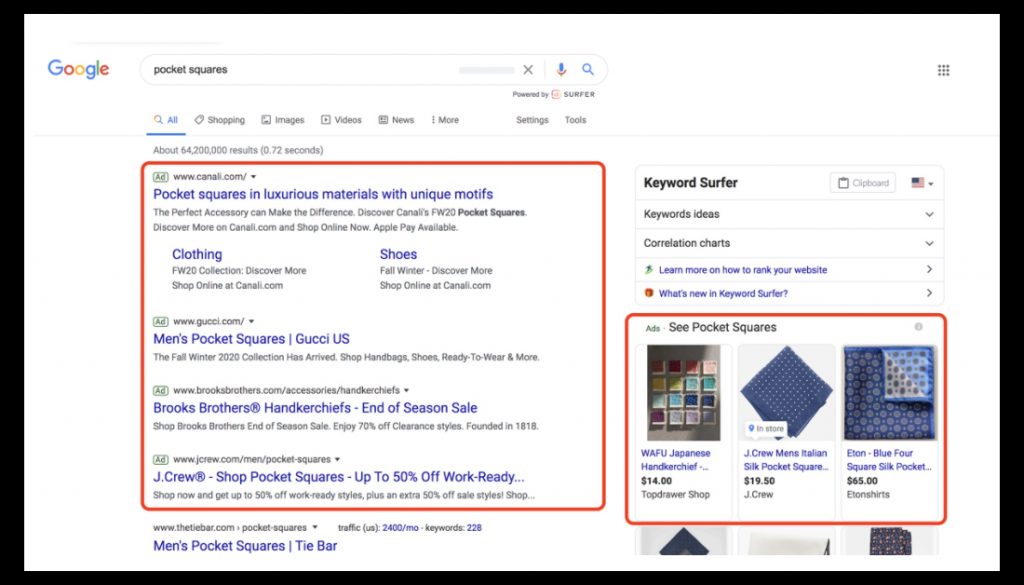 image shows two examples of responsive search ads in a Google SERPs list